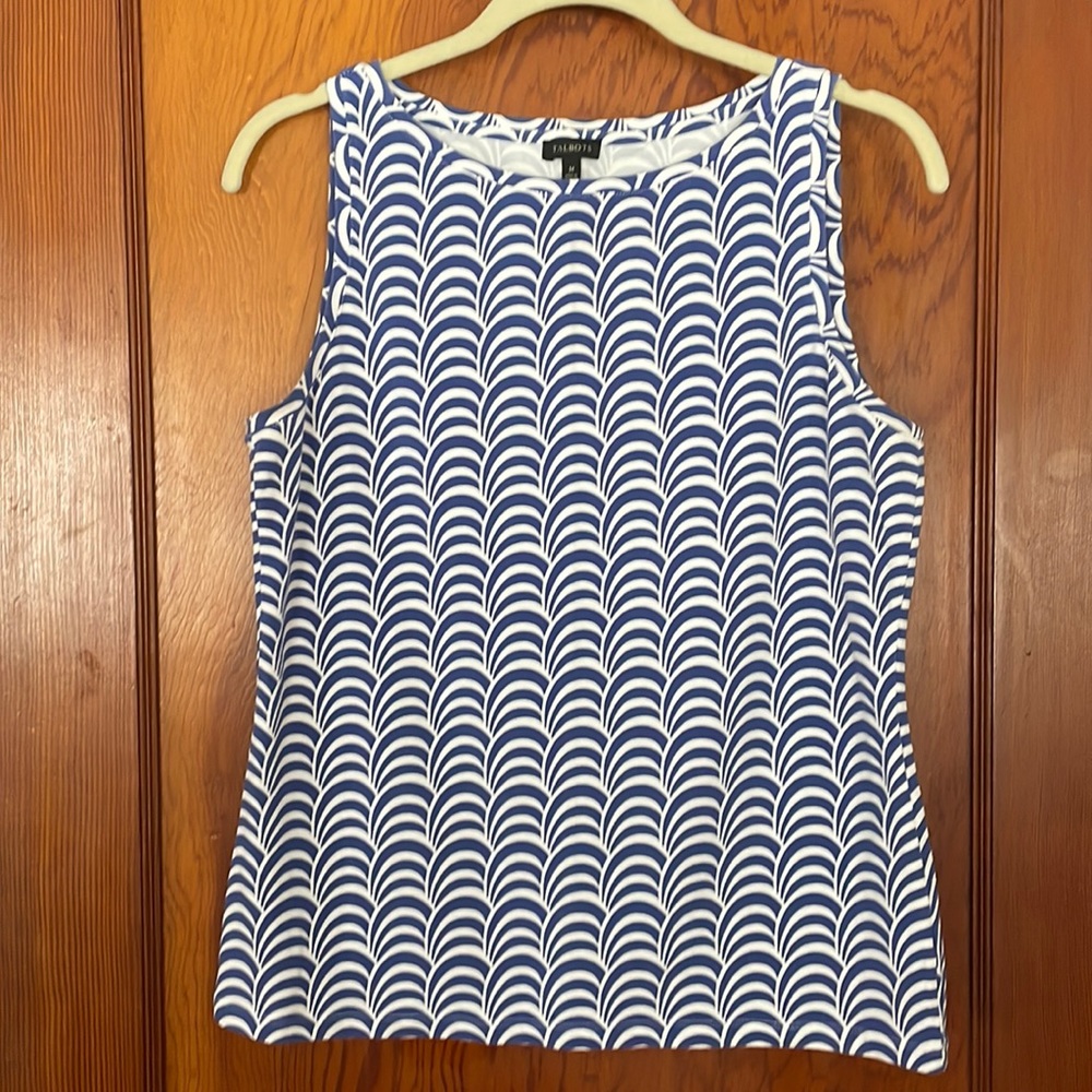 Talbots Navy and White Scallop-Pattern Sleeveless Tank Top Size M